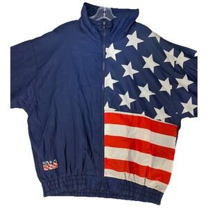 Vintage Pro Spirit American Flag Windbreaker Jacket Size XL Made In USA Red Blue